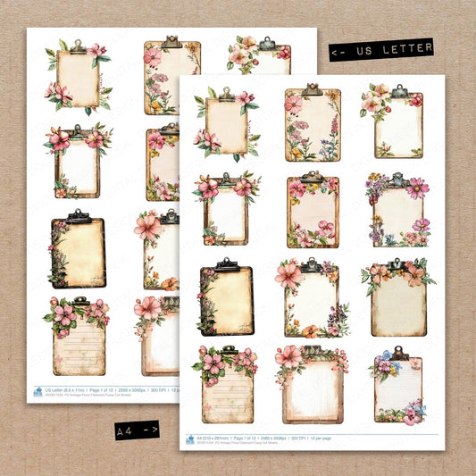 Vintage Floral Clipboard Fussy Cut Sheets (DDD011234)