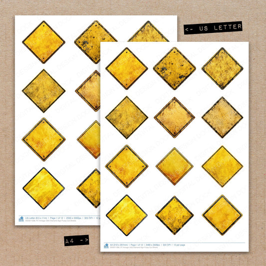 A4 and US Letter format comparison showing Vintage USA Diamond Sign fussy cut pages for print and cut crafting