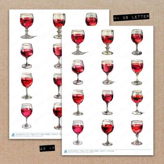 Vintage Wine Glass Fussy Cut Sheets (DDD011323)