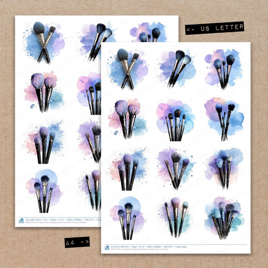 Watercolour Makeup Brushes Lavender Fussy Cut Sheets (DDD011578)