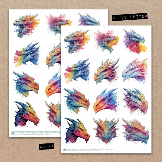 Watercolour Splash Dragon Head Fussy Cut Sheets (DDD011733)