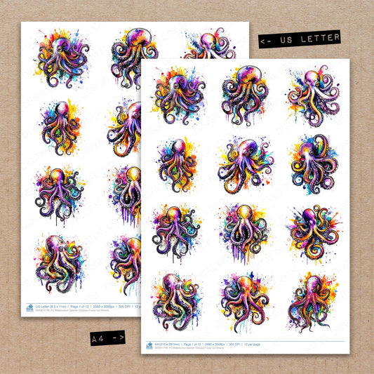 Watercolour Splatter Octopus Fussy Cut Sheets (DDD011746)