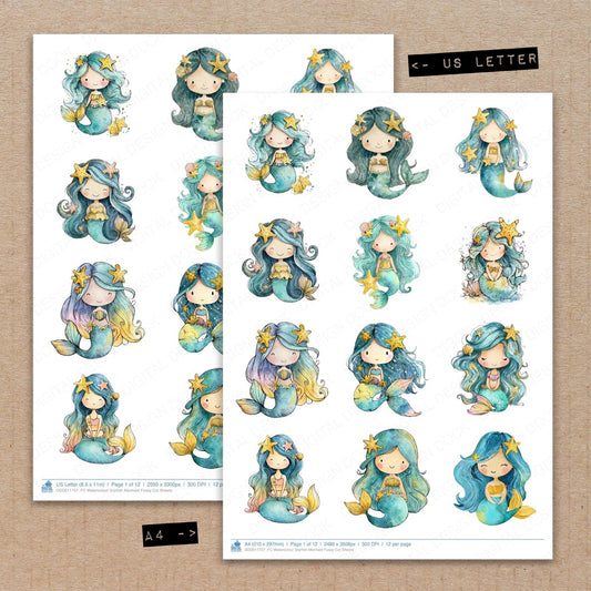 Watercolour Starfish Mermaid Fussy Cut Sheets (DDD011757)