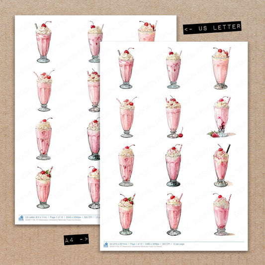 Watercolour Strawberry Milkshake Fussy Cut Sheets (DDD011758)