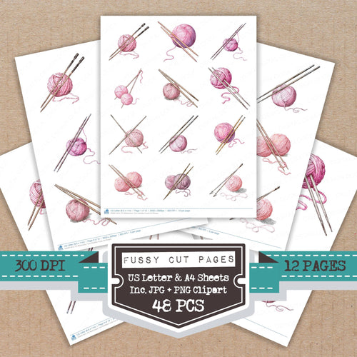 Watercolour Yarn Needles fussy cut printable sheets for junk journaling, scrapbooking, and paper craft projects