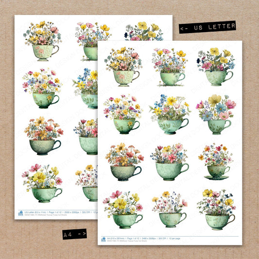 Wildflower Teacup Fussy Cut Sheets (DDD011884)