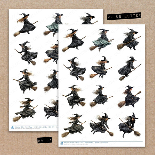Witch on a Broom Fussy Cut Sheets (DDD011901)