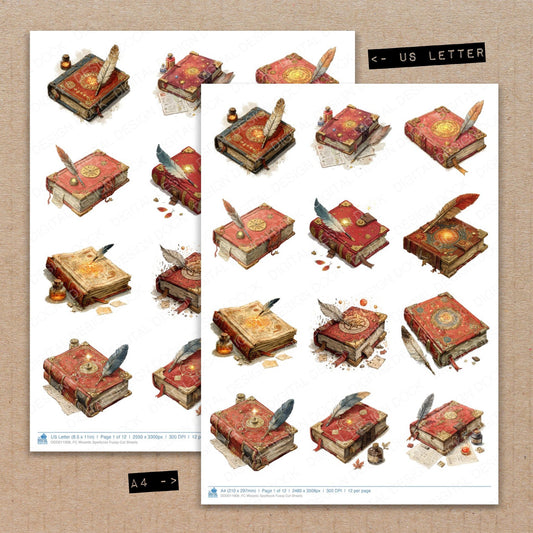 A4 and US Letter format comparison showing Wizards Spellbook fussy cut pages for print and cut crafting