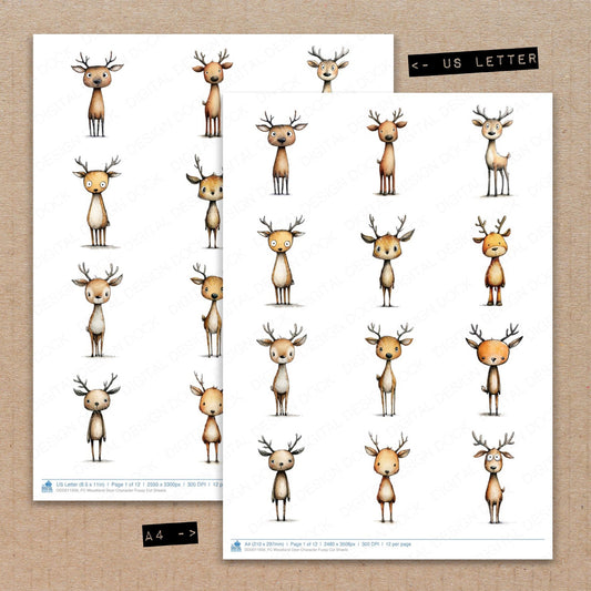 A4 and US Letter format comparison showing Woodland Deer Character fussy cut pages for print and cut crafting