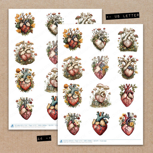 A4 and US Letter format comparison showing Woodland Forest Human Heart fussy cut pages for print and cut crafting