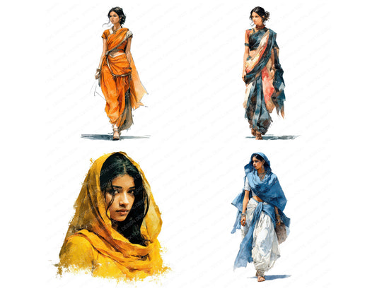 Preview layout showing Indian Woman in Sari clipart elements for scrapbooking, junk journals, and card making