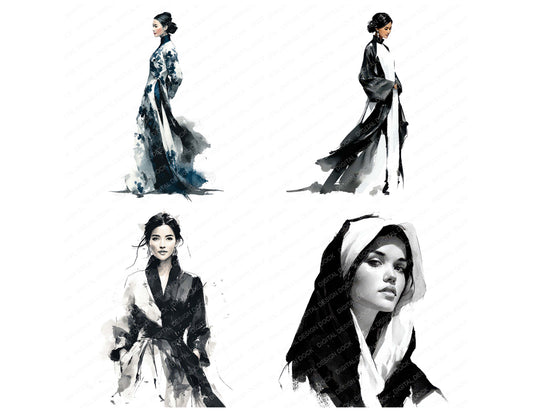 Preview layout showing Vietnamese Woman in Ao Dai clipart elements for scrapbooking, junk journals, and card making