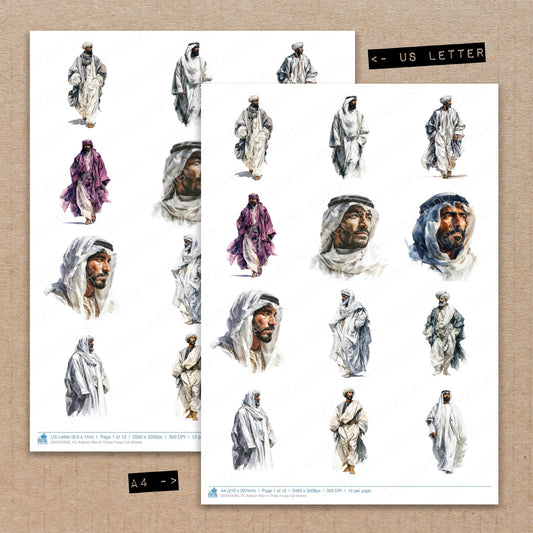 A4 and US Letter format comparison showing Arabian Man in Thobe fussy cut pages for print and cut crafting