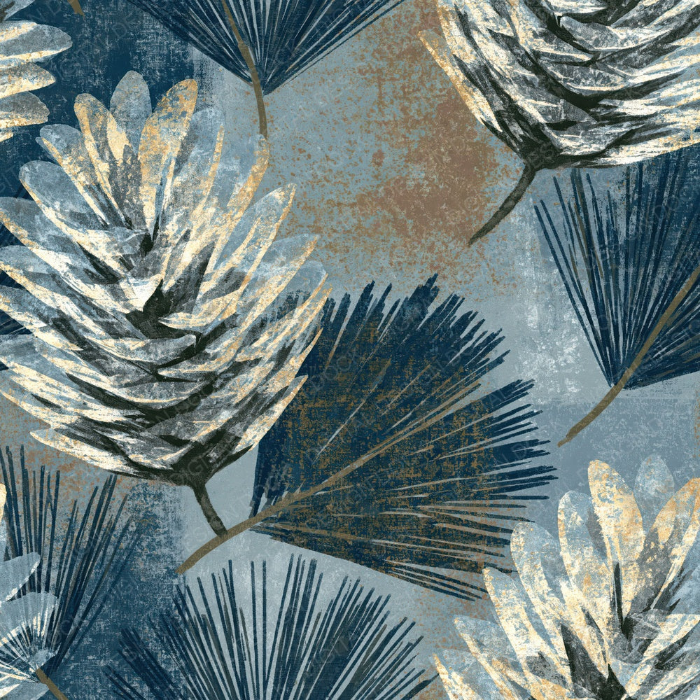 Pinecone Blue Etched Woodblock Print Digital Paper Pack (DDD012506)