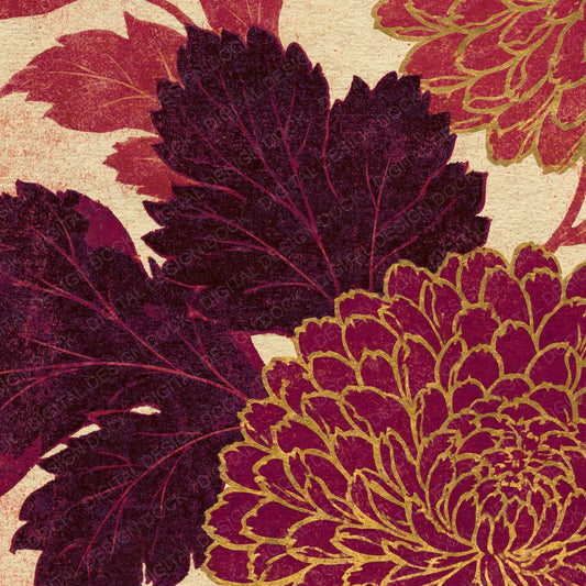 Woodblock Chrysanthemum Oxblood Brass Digital Paper Pack (DDD012508)