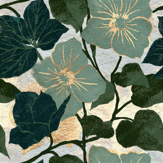 Woodblock Hellebore Vine Sage Pewter Seamless Digital Paper Pack (DDD012512)