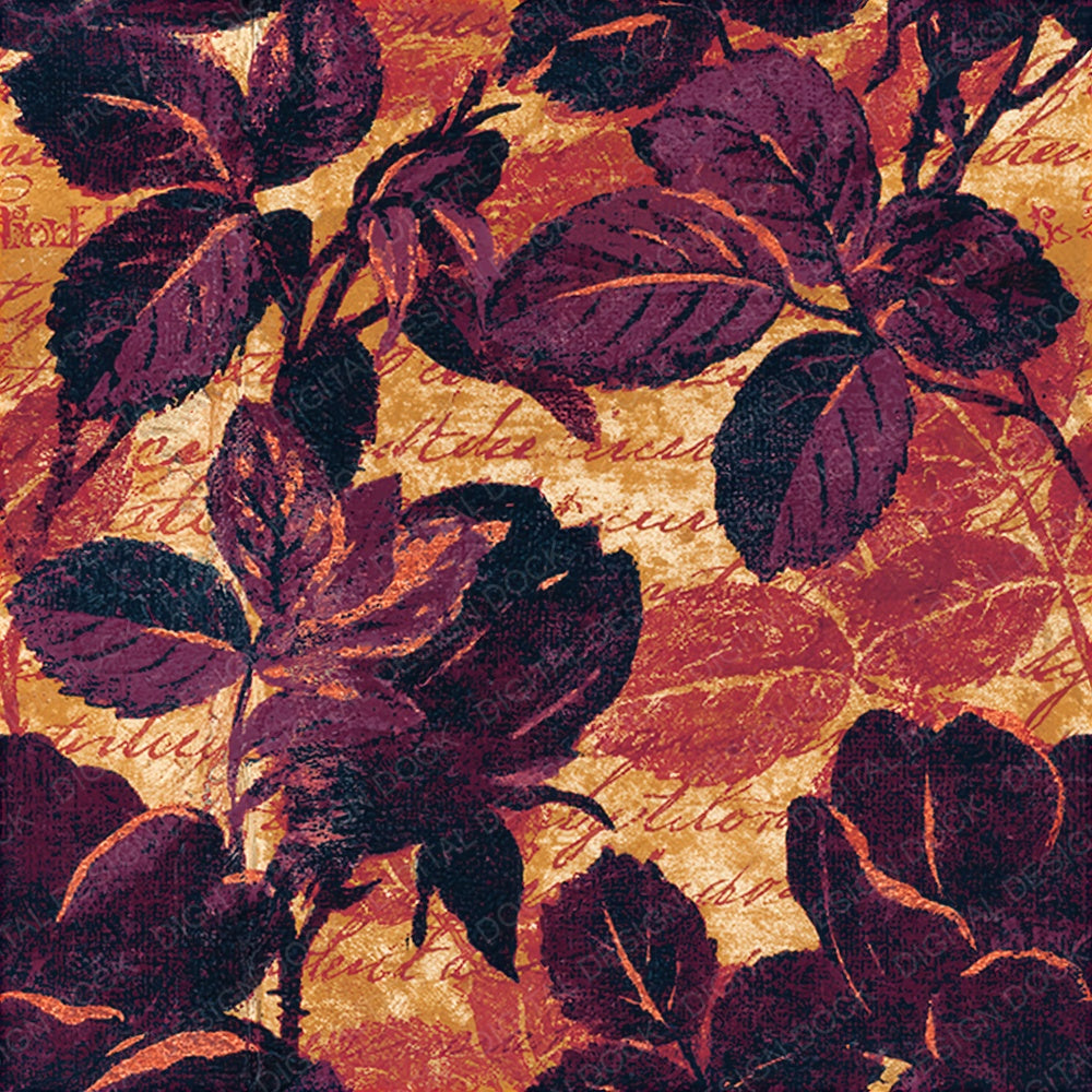 Woodblock Rose Ivy Script Burgundy Copper Seamless Digital Paper Pack (DDD012523)