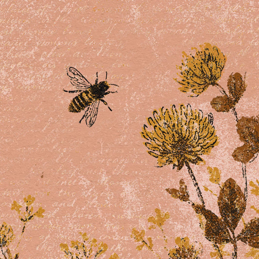 Woodblock Bee Clover Honey Rose Digital Paper Pack (DDD012525)