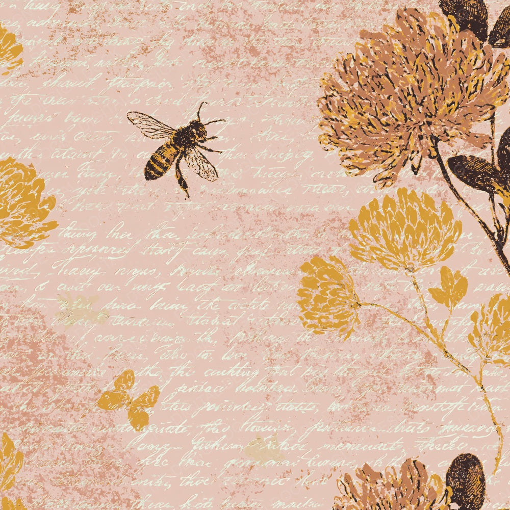 Woodblock Bee Clover Honey Rose Digital Paper Pack (DDD012525)