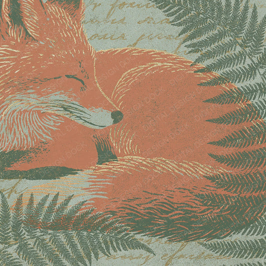 Woodblock Fox Fern Terracotta Sage Digital Paper Pack (DDD012529)