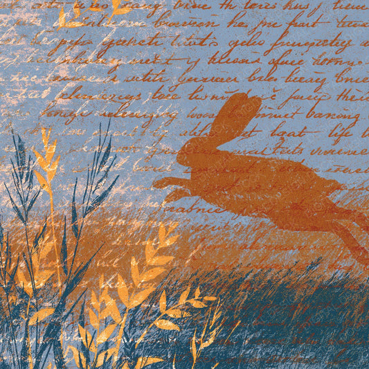 Woodblock Hare Grasses Saffron Periwinkle Digital Paper Pack (DDD012530)