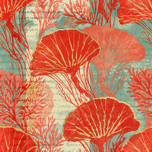 Woodblock Jellyfish Seaweed Coral Mint Seamless Digital Paper Pack (DDD012531)