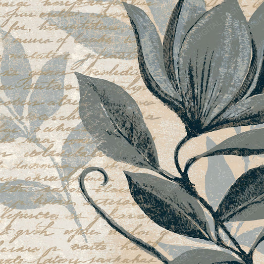 Woodblock Magnolia Dove Pewter Digital Paper Pack (DDD012533)