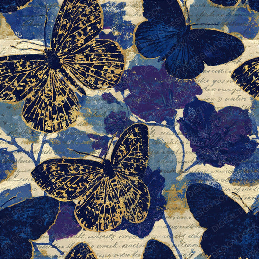 Woodblock Moth Nightshade Midnight Bone Seamless Digital Paper Pack (DDD012534)
