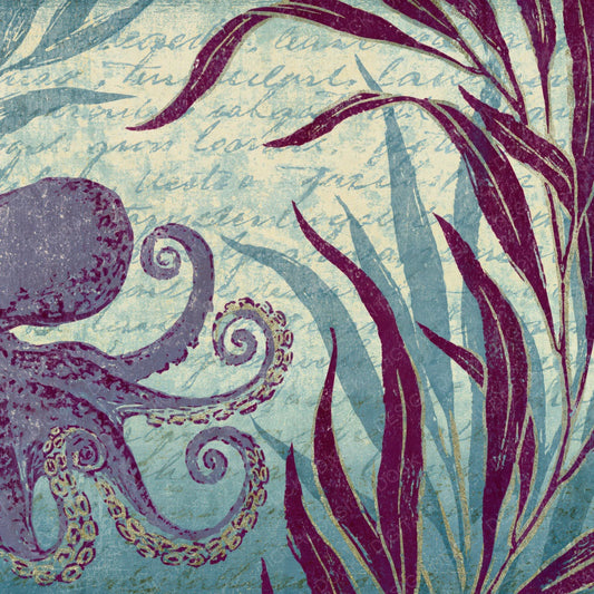 Woodblock Octopus Kelp Amethyst Seafoam Digital Paper Pack (DDD012536)