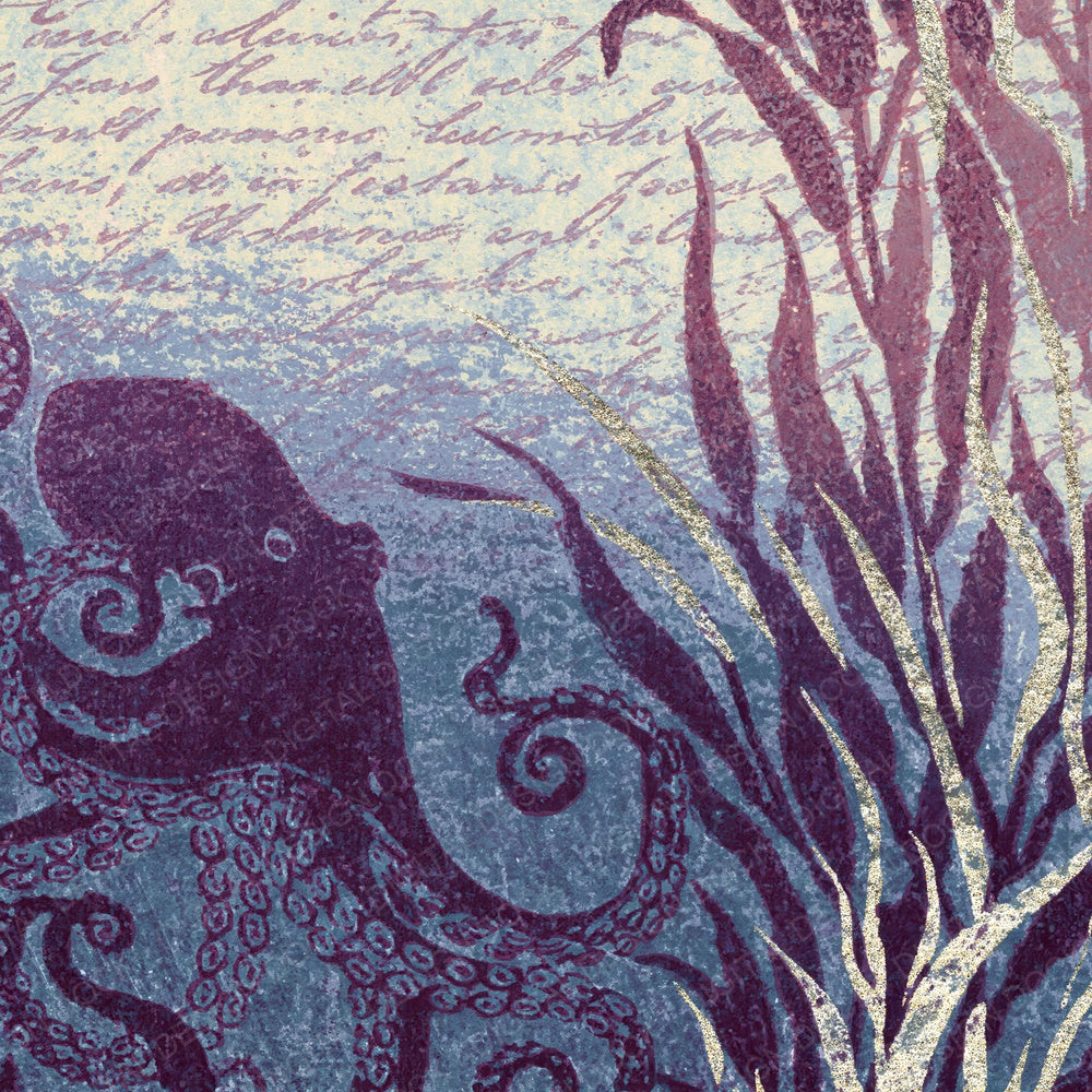Woodblock Octopus Kelp Amethyst Seafoam Digital Paper Pack (DDD012536)