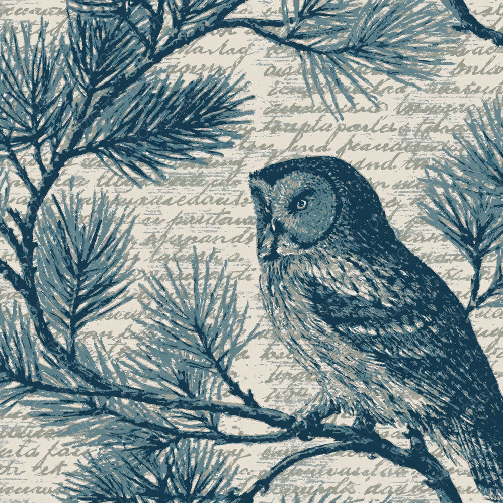 Woodblock Owl Pine Slate Buttercream Digital Paper Pack (DDD012538)