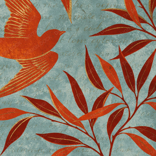 Woodblock Swallow Willow Carnelian Chalk Digital Paper Pack (DDD012543)