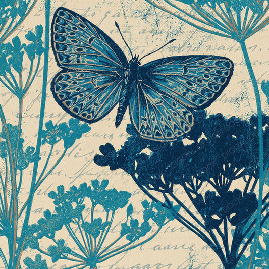 Woodblock Butterfly Cerulean Primrose Digital Paper Pack (DDD012547)