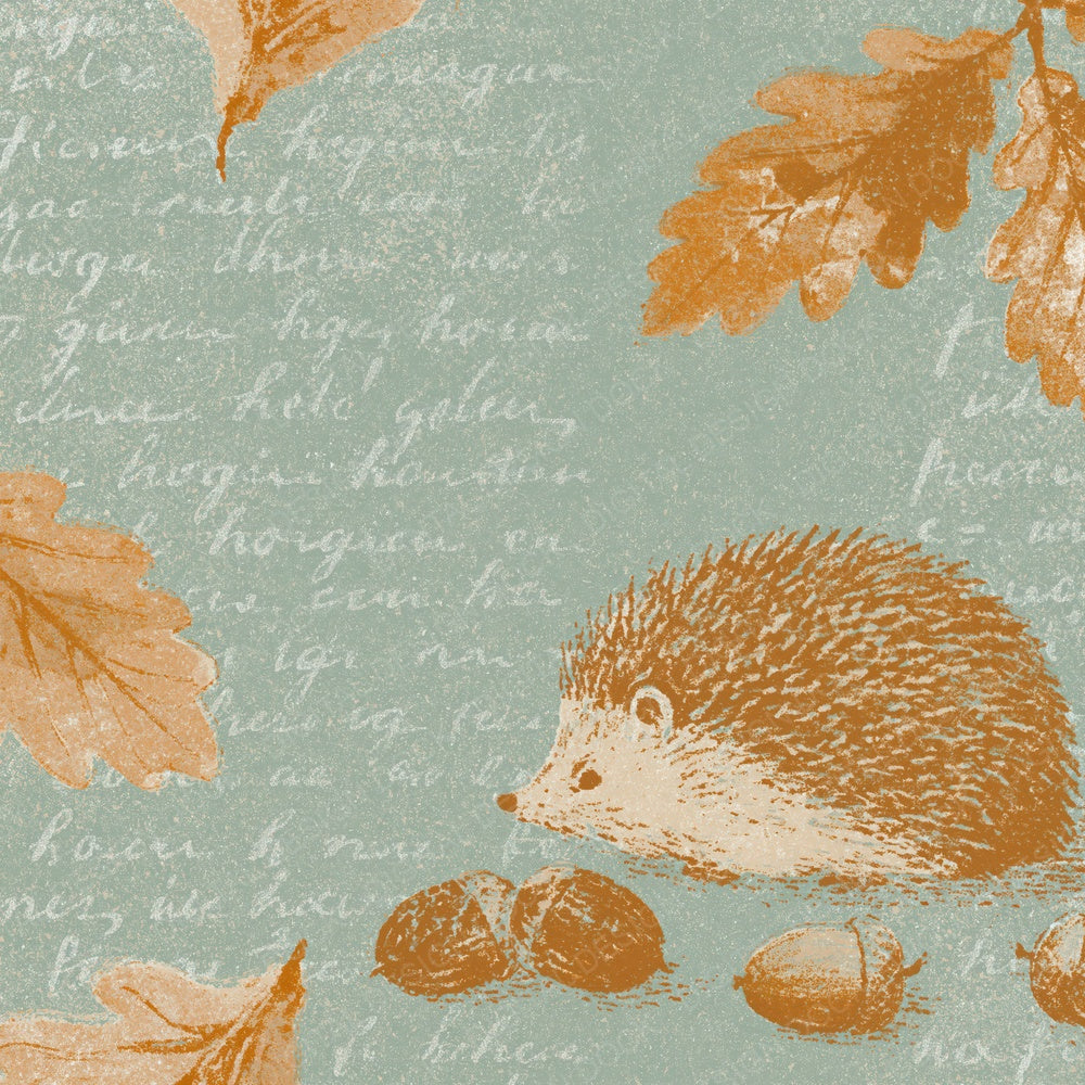 Woodblock Hedgehog Acorn Caramel Digital Paper Pack (DDD012549)