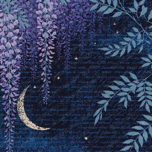 Woodblock Moon Wisteria Lavender Navy Digital Paper Pack (DDD012552)