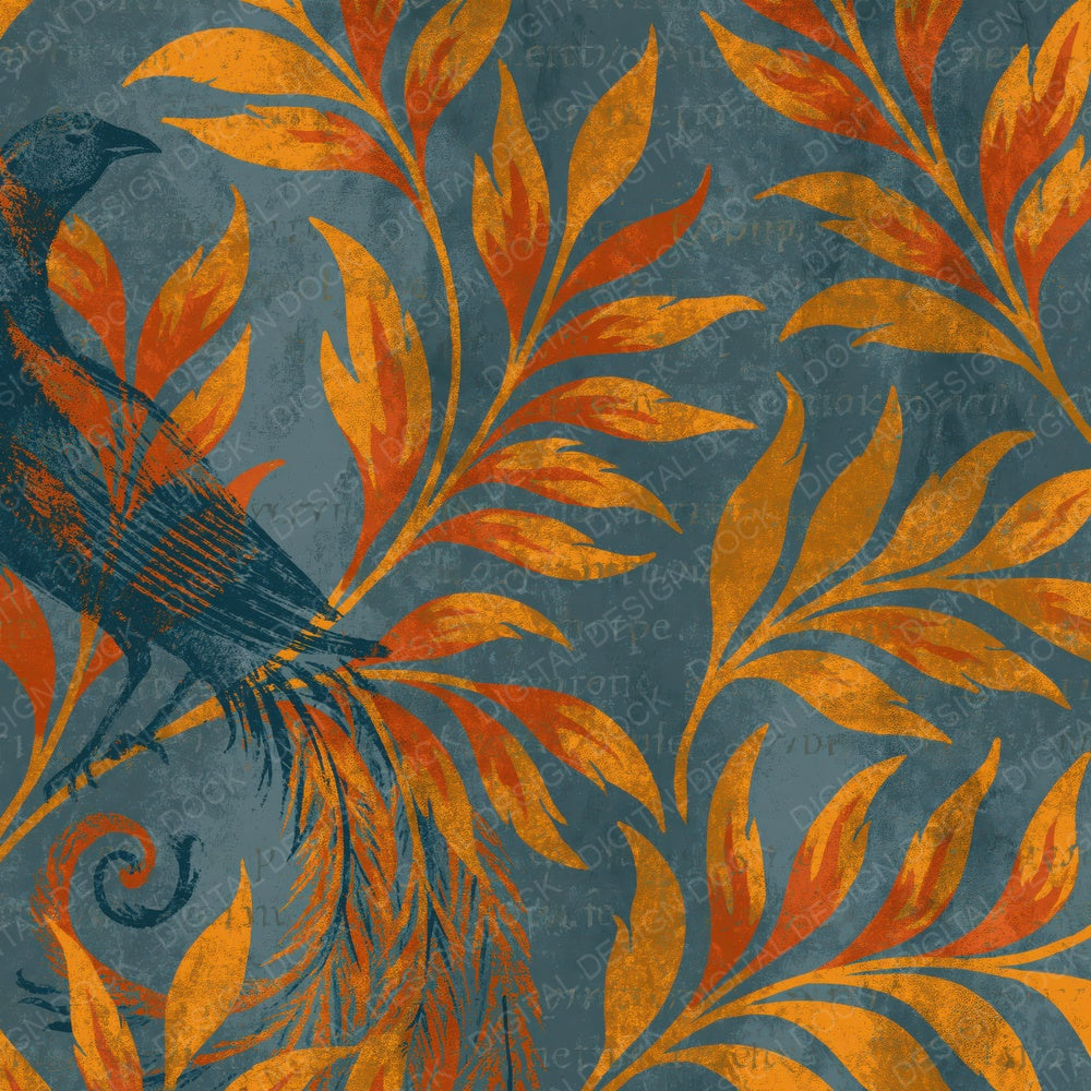 Woodblock Phoenix Flame Ember Slate Digital Paper Pack (DDD012555)