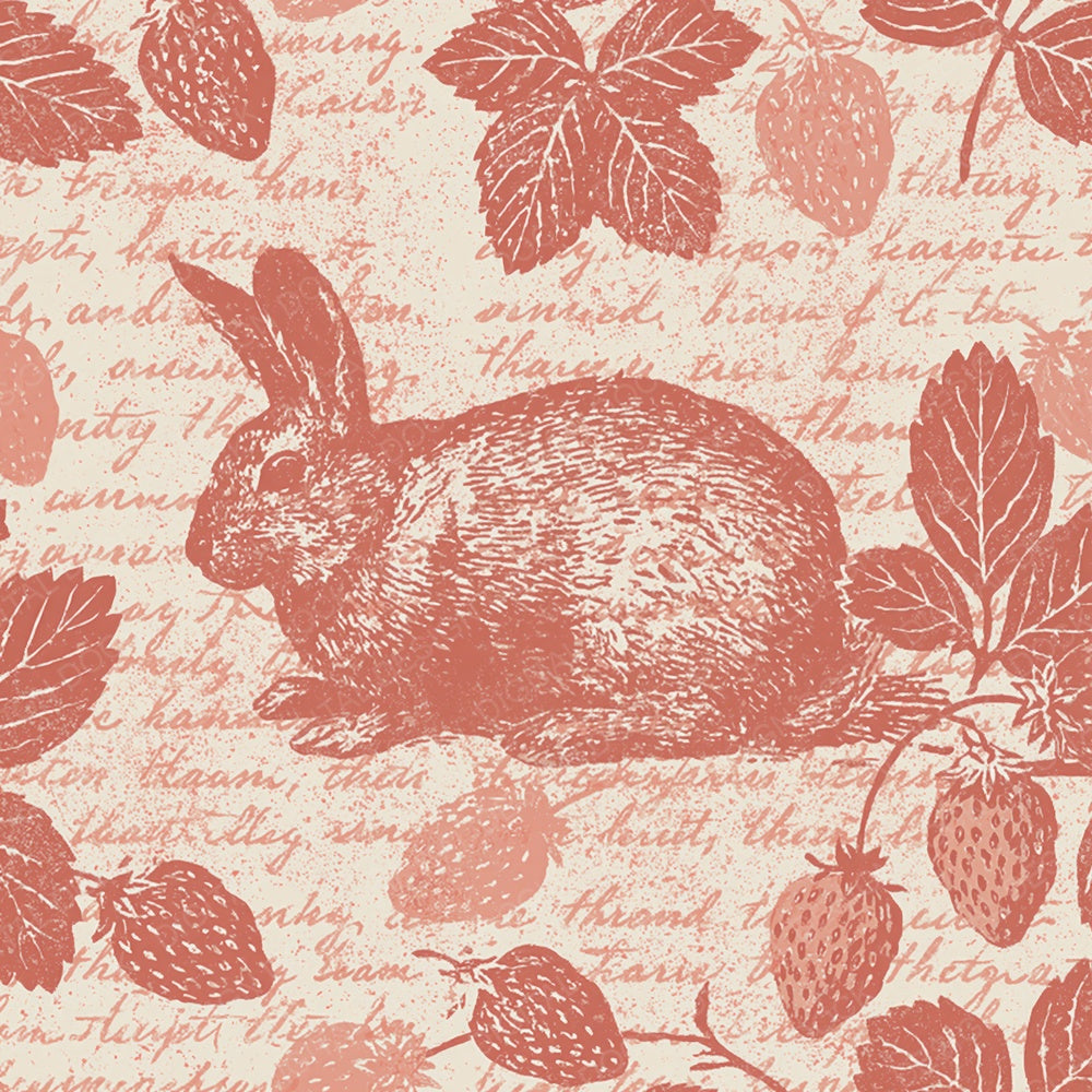 Woodblock Rabbit Strawberry Buttercream Digital Paper Pack (DDD012557)
