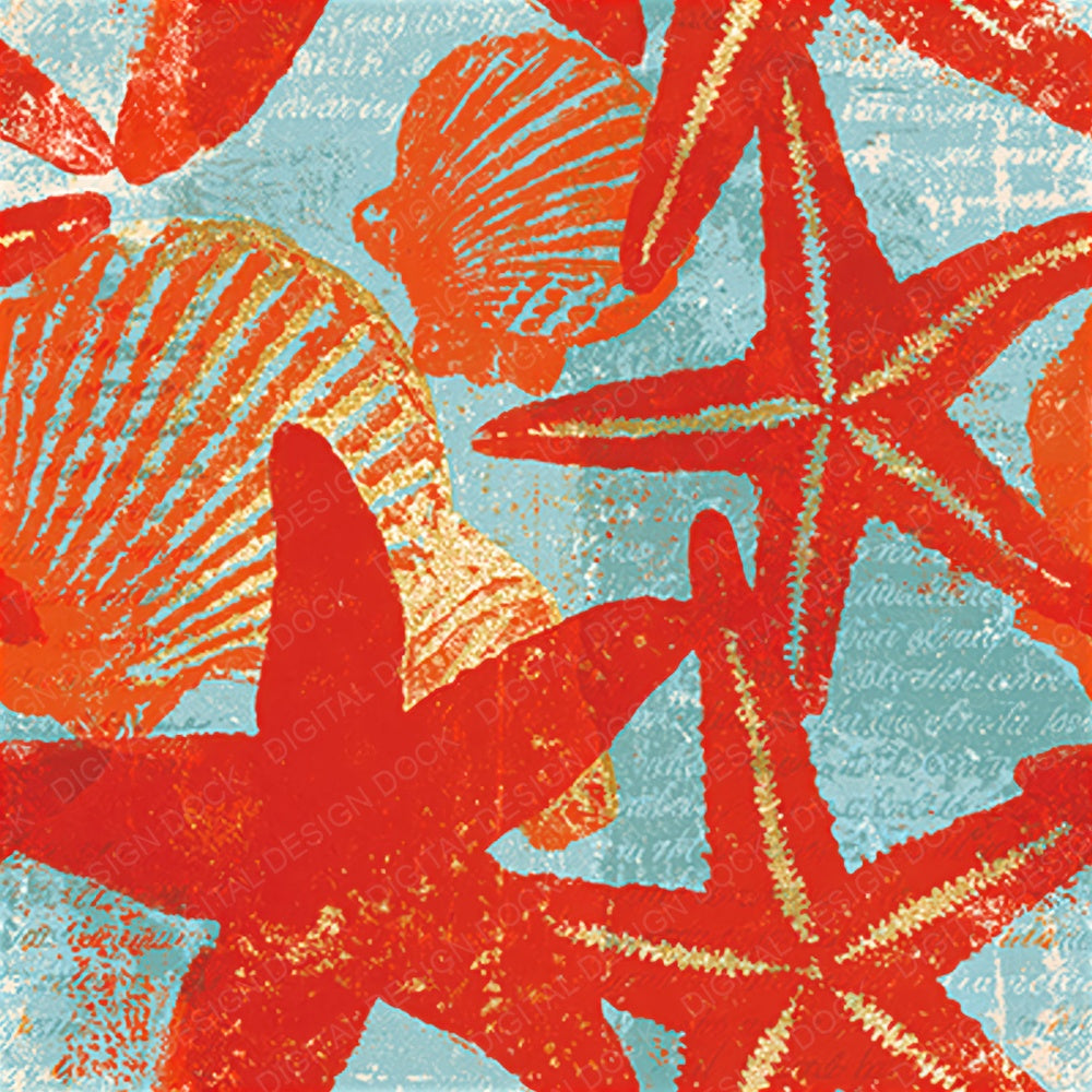 Woodblock Starfish Shell Seamless Digital Paper Pack (DDD012560)