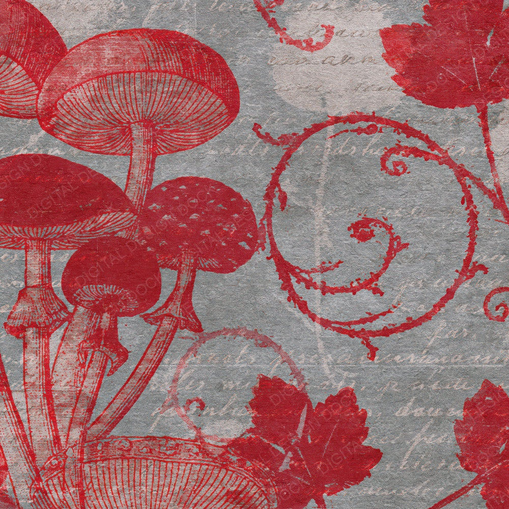 Woodblock Toadstool Moss Scarlet Ash Digital Paper Pack (DDD012562)