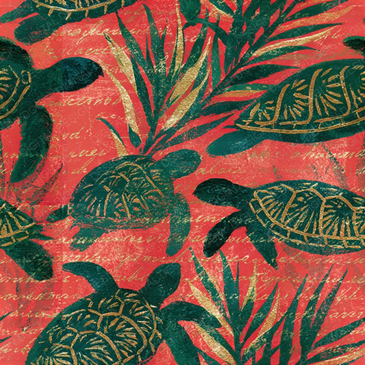 Woodblock Turtle Seagrass Coral Seamless Digital Paper Pack (DDD012563)