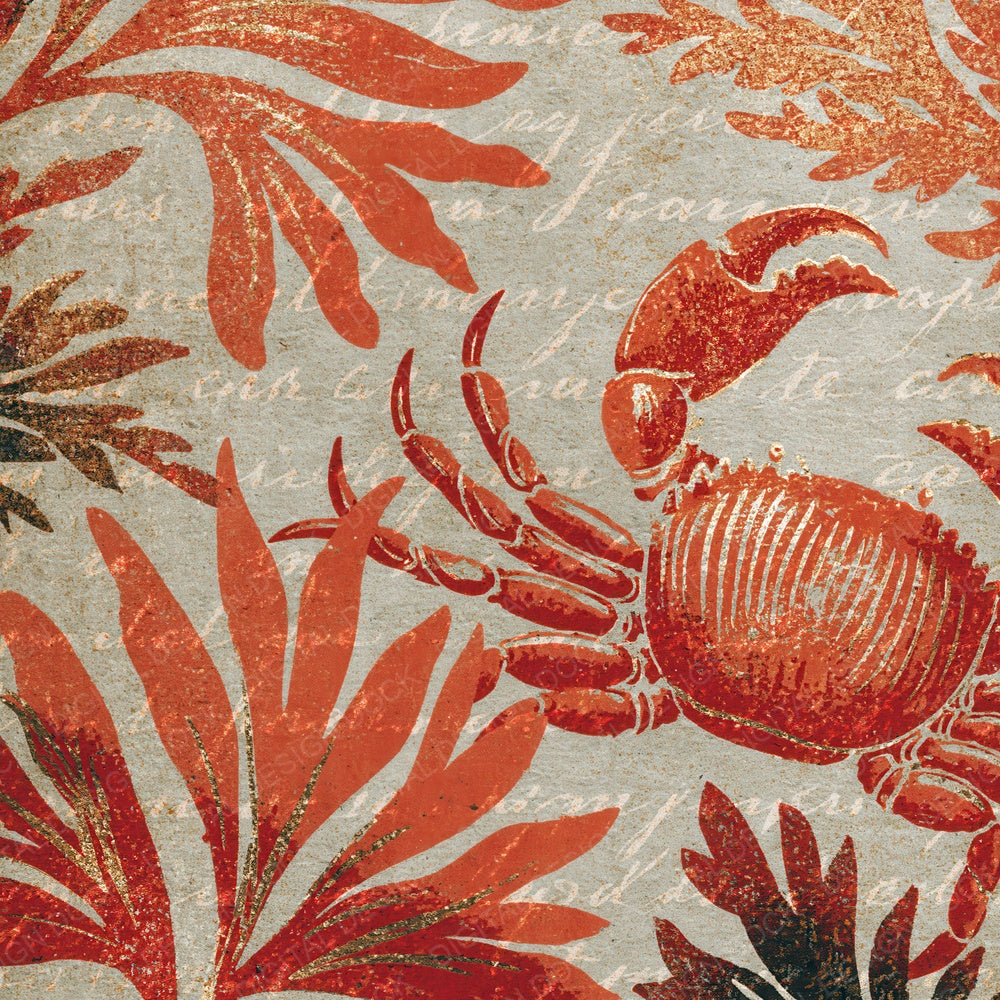 Woodblock Crab Seaweed Persimmon Digital Paper Pack (DDD012566)