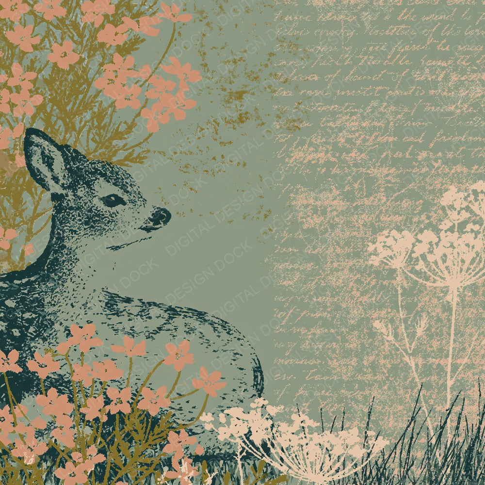 Woodblock Fawn Woodland Champagne Digital Paper Pack (DDD012569)
