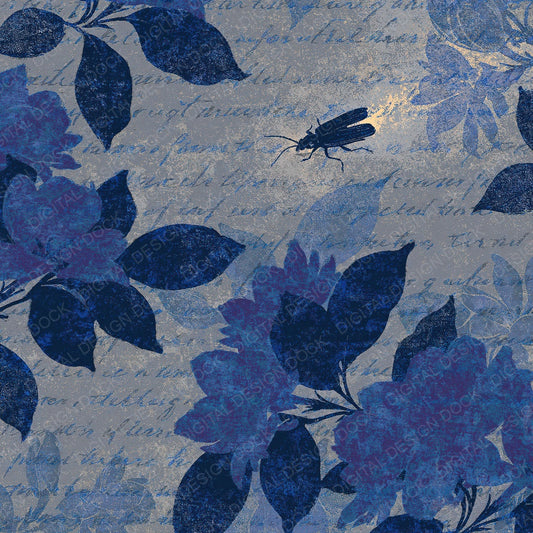Woodblock Firefly Jasmine Indigo Digital Paper Pack (DDD012570)