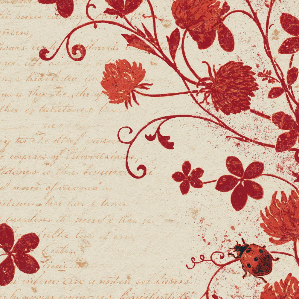 Woodblock Ladybird Clover Cherry Digital Paper Pack (DDD012572)