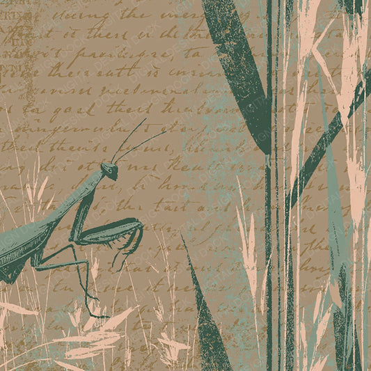 Woodblock Mantis Grass Celadon Digital Paper Pack (DDD012574)