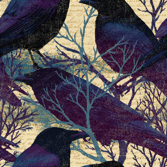 Woodblock Raven Branch Aubergine Seamless Digital Paper Pack (DDD012577)