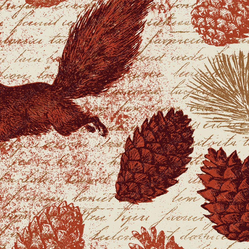 Woodblock Squirrel Pinecone Russet Digital Paper Pack (DDD012580)