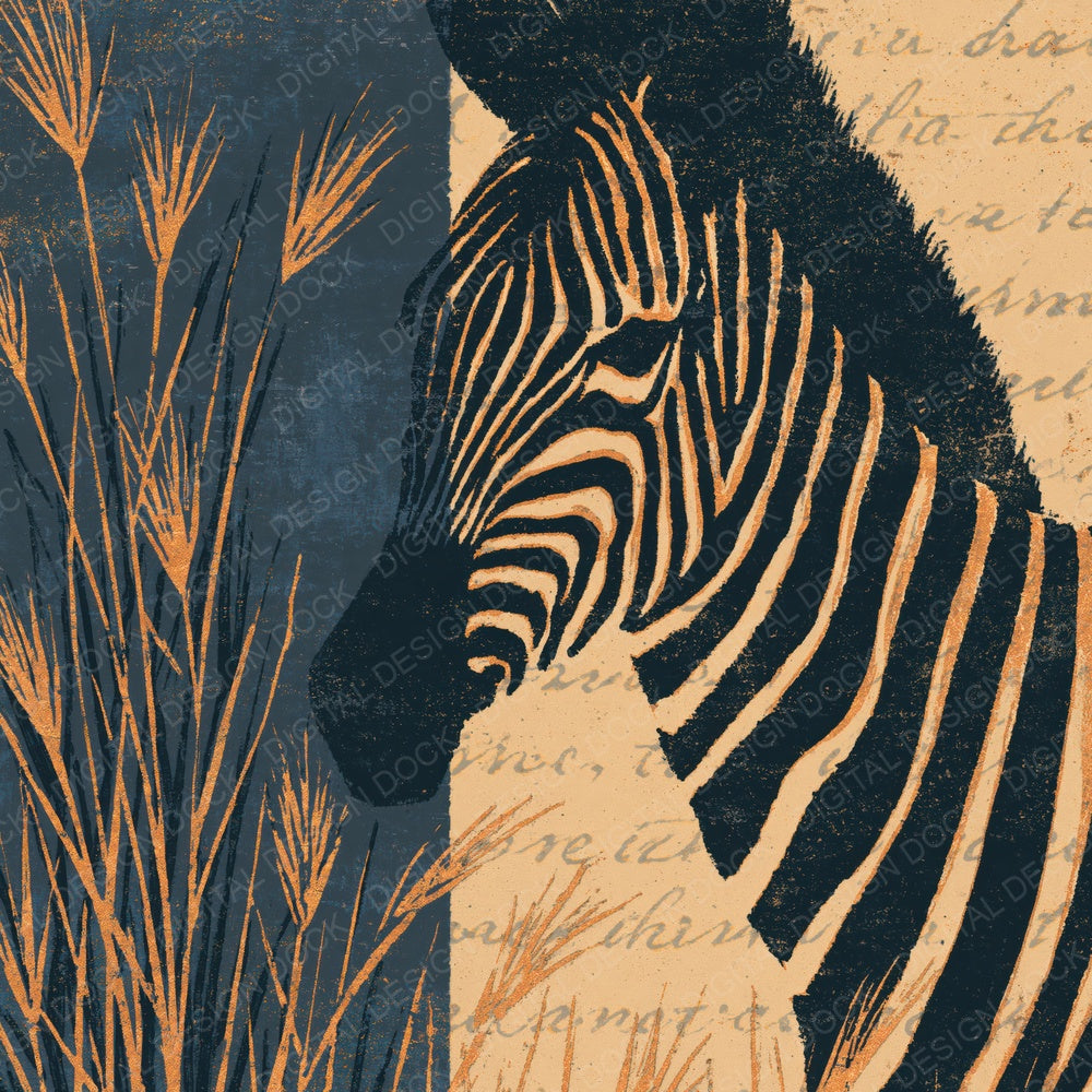 Woodblock Zebra Savannah Sand Digital Paper Pack (DDD012584)