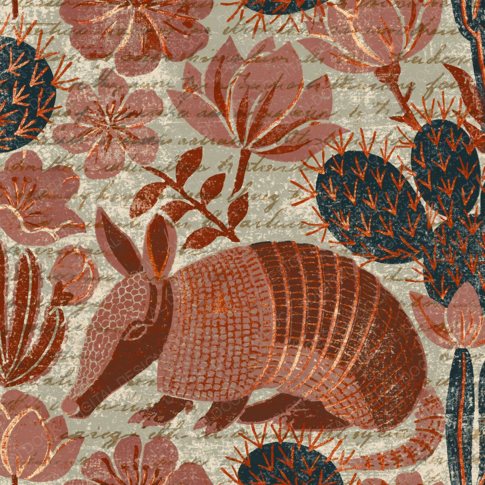 Woodblock Armadillo Cactus Clay Digital Paper Pack (DDD012586)