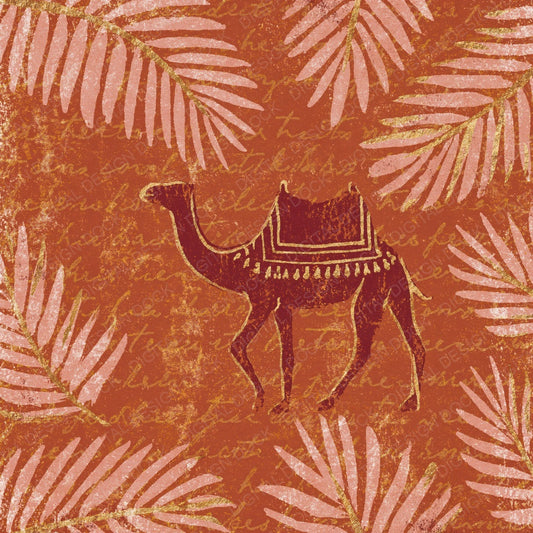 Woodblock Camel Palm Terracotta Digital Paper Pack (DDD012589)
